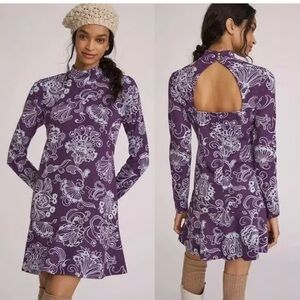 Anthropologie Mock Neck Mini Dress Boho Keyhole Back